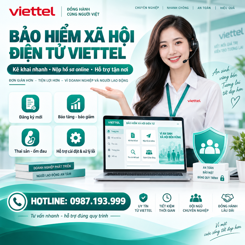 Bảo hiểm xã hội Viettel vBHXH Bảo hiểm xã hội Viettel vBHXH hỗ trợ doanh nghiệp kê khai BHXH điện tử